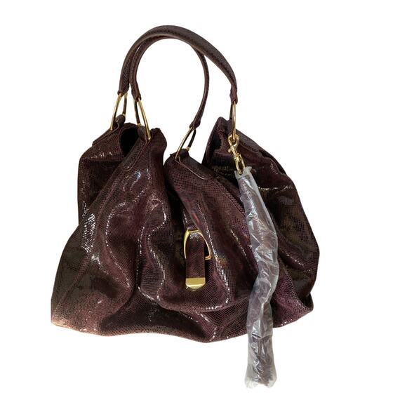 GILI Got To Love It Large Leather Emb Snake Plum TASSEL Hobo Bag Purse Roma Tote - Picture 1 of 12